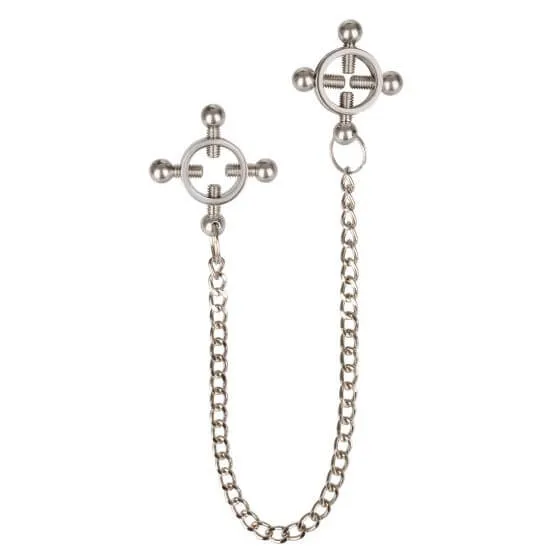 Female Sex Toys Enhance Sensual Stimulation with Nipple Grips 4 Point Nipple Press with Chain California Exotic Novelties