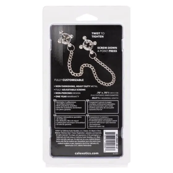 Female Sex Toys Enhance Sensual Stimulation with Nipple Grips 4 Point Nipple Press with Chain California Exotic Novelties