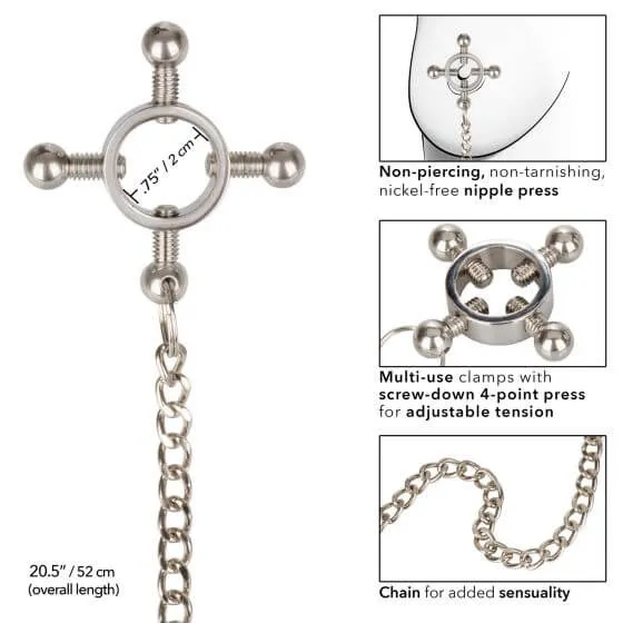 Female Sex Toys Enhance Sensual Stimulation with Nipple Grips 4 Point Nipple Press with Chain California Exotic Novelties