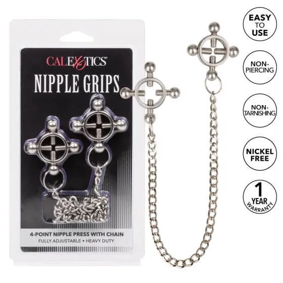 Female Sex Toys Enhance Sensual Stimulation with Nipple Grips 4 Point Nipple Press with Chain California Exotic Novelties