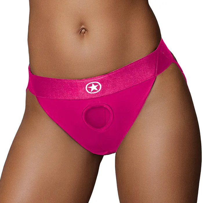 Shots Toys Female Sex Toys Ouch Vibrating Pink Open Back Panty Harness L