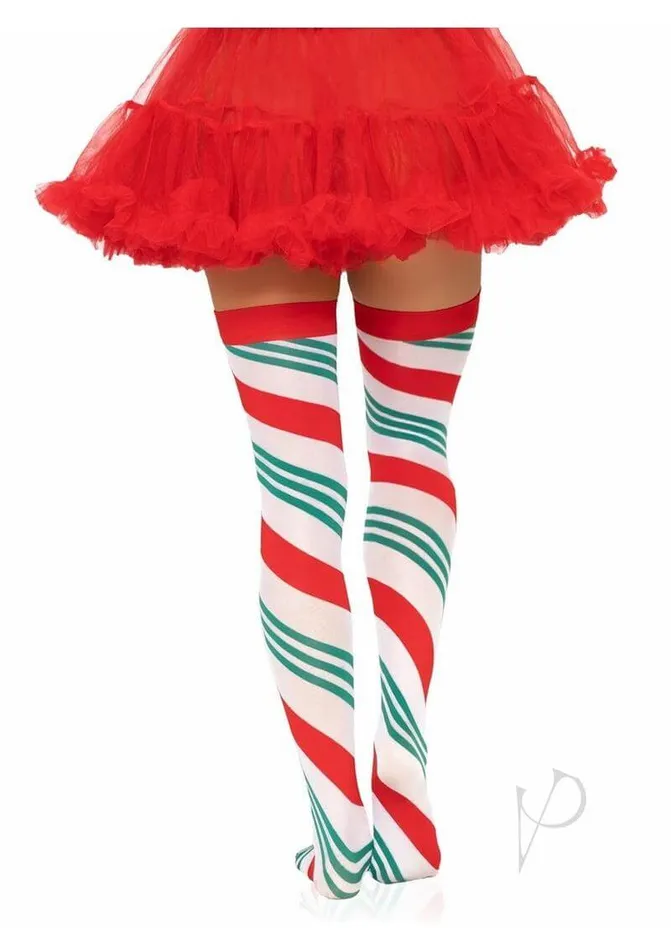 Vibrators Leg Avenue Inc Leg Avenue Jolly Holiday Striped Thigh Highs Festive RedGreen White Stockings