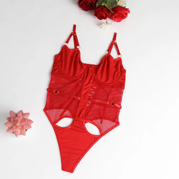 Hollow Mesh Bodysuit Sexy Bras Lingerie Set honeysx Female Sex Toys