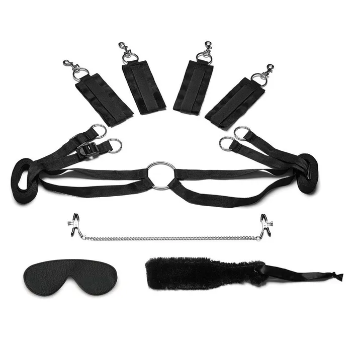 Lux Fetish Male Sex Toys Fuzzy Lovers 4Piece Bedspreader and Bed Restraint Set